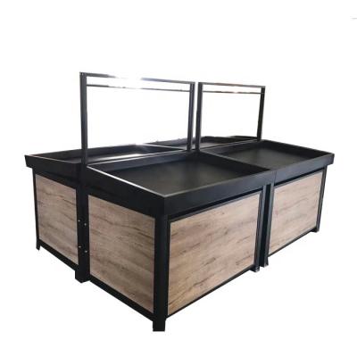 China New style single sided high quality steel and wood material vegetable and fruit shelf for supermarket for sale