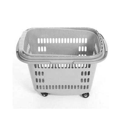 China PP Plastic Supermarket Trolley Plastic Rolling Shopping Cart With Handle With 2 Wheels Wholesale for sale