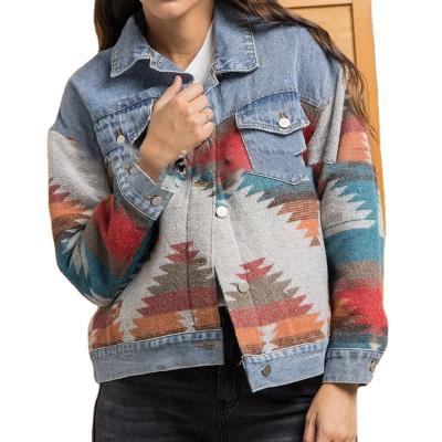 China New Vintage Reversible Wholesale Aztec Jacket Ladies Patchwork Denim Women Coat For Women for sale