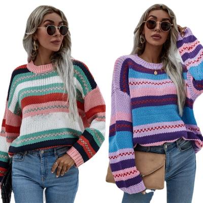 China Anti-pilling 2022 fashion new women's sweaters striped knitting sweaters accept customized logo for sale