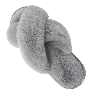 China Fashion Trend Winter Shoes Cross Home Slippers Women Fuzzy Cotton Slides Fur Furry Indoor Floor Bedroom Slides Slippers for sale