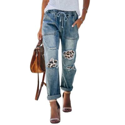 China Wholesale Casual Tribal Denim And Drawstring Leopard Patchwork Jeans QUICK DRY &Camouflage for sale