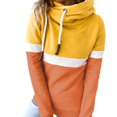 China 2022 Anti-wrinkle drawstring turtle neck hoodies Autumn Winter patchwork women casual pullovers plus size tops for sale