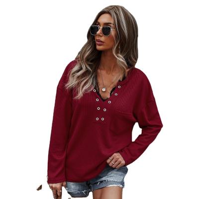 China 2022 New Viable Women Hoodies Sweatshirts Long Sleeve Fashion Girls Top Waffle Hoodie Knitting Coat for sale