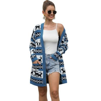 China 2022 Soft and Comfy Custom Girls Knitted Sweater Long Sleeve Button Down Women Christmas Cardigan Sweater for sale