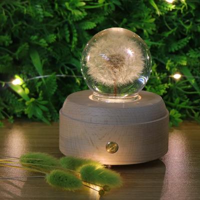 China Decoraion Design Dandelion Specimen Touch Table Romantic Perfect 3D Lamp Crystal Glass Music Box Night Lamp for sale