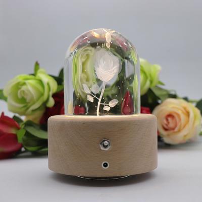 China Hot Sale Romantic Decoraion Crystal Table Lamp Decoration 3D Crystal Night Light Music Box Night Light For Gift for sale