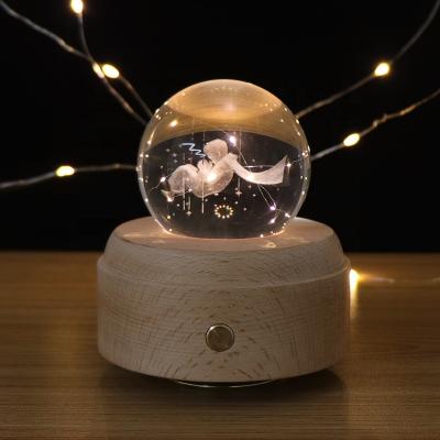 China EUROPEAN Wooden Led Desk 3D Light Glass Ball Table Lamp Prince Crystal Night Light Music Box Christmas Gift Lamp with kc battery for sale