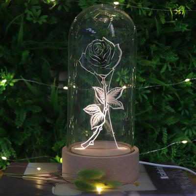 China Romantic Table Light Rose Acrylic LED Table Lamp Glass Cover Decoraion Night Light for sale