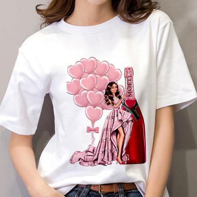 China Summer fashion Paris girl love QUICK DRY balloon printed European and American short sleeve women's leisure T-shirt top for sale