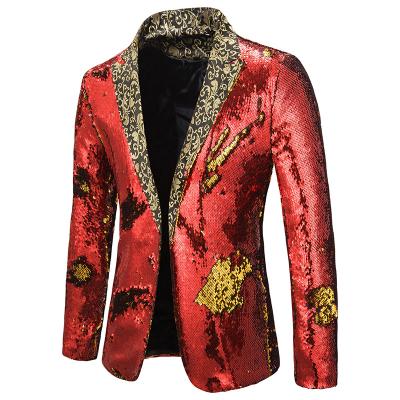 China Anti-Wrinkle Spring Contrast Color Sequins Suits Men's Nightclub Wear Outdoor Suit Blazer Jacket For Men for sale