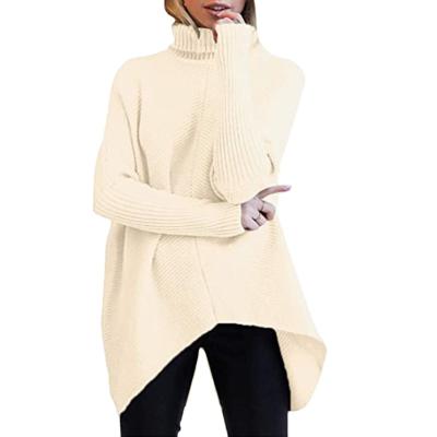 China Breathable Turtle Neck Pullover Sweater For Women Batwing Long Sleeve Asymmetrical Edge Casual Pullover Sweater Knit Tops for sale