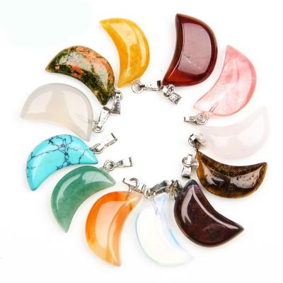 China Natural Mixed Crystal Moon Gemstone Pendant Crescent Necklace Agate Pendant For Jewelry for sale