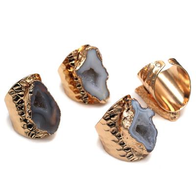 China Natural Europe Style Natural Jewelry Color Agate Adjustable Opening Cave Ring Jewelry for sale