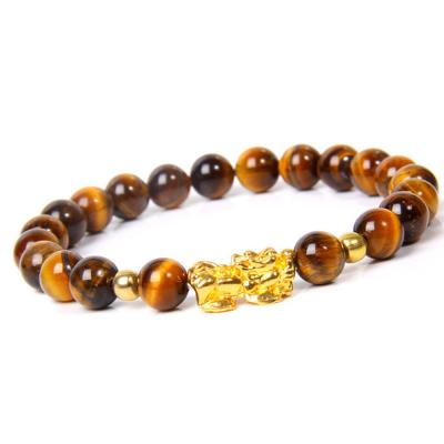 China Wholesale Trendy Hot Sale Charm Lucky Fortune Tiger Eye Natural Feng Shui Black Obsidian Pixiu Bracelet Jewelry For Women Men Gift for sale