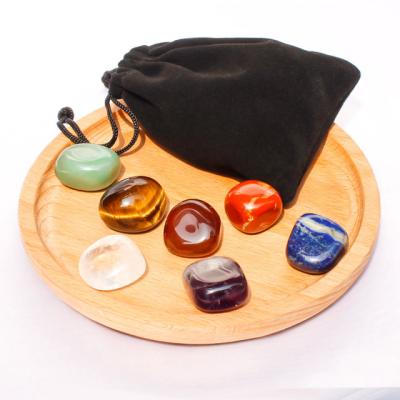 China Wholesale Natural Stain With Gift Bag Seven Chakra Healing Decoration 7pcs/Set Black Natural Stone Yoga Energy Charm Jewelry for sale