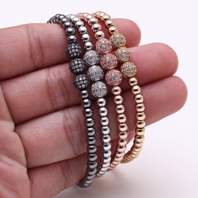 China FASHION Handwoven Diamond Ball Bracelet 6mm Handwoven Copper Beads Charm 8mm White Zircon Drill Ball Woven Bracelets For Women Men for sale