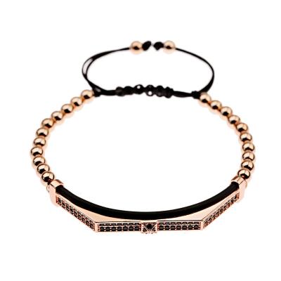 China TRENDY Fashion Macrame Bracelet Copper Bead Stainless Steel Micro Pave Elastic Bead Gem Paved Band CZ Bangle Metal Bracelet for sale