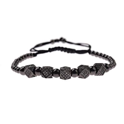 China TRENDY Fashion Copper Beaded Zircon Charm Men's Braided Bead Bracelet Adjustable Micro Pave CZ Bead Macrame Rope Bracelet for sale