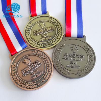 China Custom 3D Logo Europe Sports Medal Antique Bronze Medallion Award Military Medals With Ribbon Cheap Customized Award Medals for sale