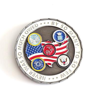 China Cheap Custom Soft Metal 3D Style Challenge Army Military Coins USA Europe Promotion Enamel Coins for sale