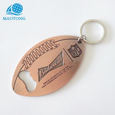 China Wholesale Promotion High Quality Custom Metal Rugby Shape Red Bronze Key Chain With Your Text Olive Shape Key Chain for sale