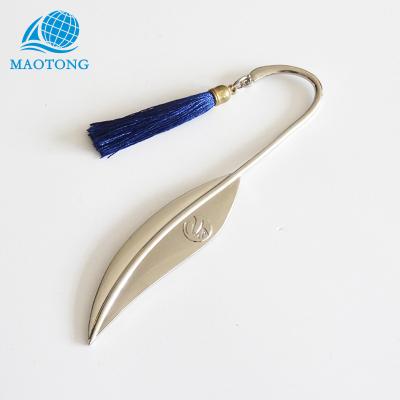 China China Custom Logo Metal Bookmarks Silver White Plating Foil Bookmark With Tassels for sale