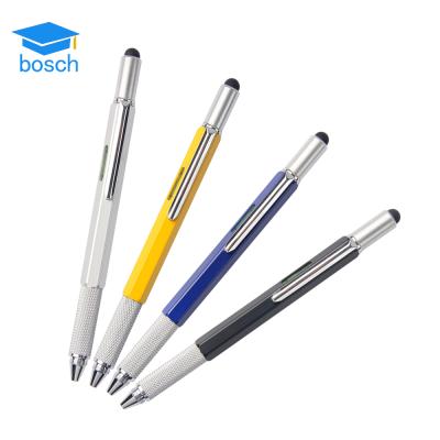 China 6 in 1 multi funtion pen 6 in 1 multi function wit level screwdriver pen tool stylus pen and ruler metal ball pen for sale