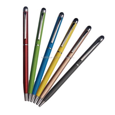 China Office& school pen; promotional pen slim 2 in 1 metal stylus touch Pen Multi Colors cheap metal ballpoint pens for hotel use for sale