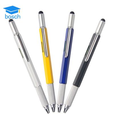 China 6 in 1 multi funtion pen 6 in 1 multi function wit level screwdriver pen tool stylus pen and ruler metal ball pen for sale