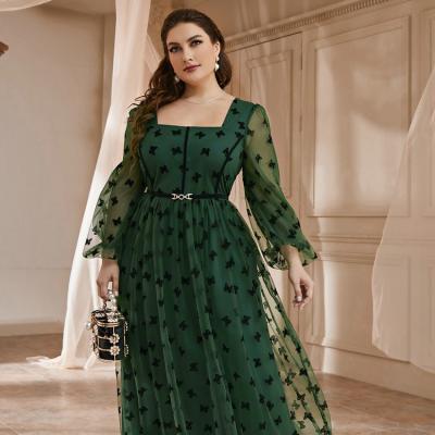 China Factory Plus Size Viable Plus Size Green Sleeve Elegant Maxi Dresses 2022 Long Sleeve Muslim Festival Clothin Evening Prom Prom for sale