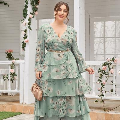 China Viable Factory Whosaler Price Women Big Plus Size Evening Maxi Dresses Casual Elegant Party 2022 Floral Oversized Spring Long Sleeve for sale