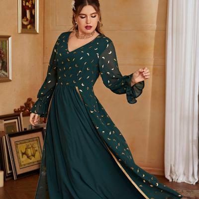 China Viable Factory Whosaler Price Women Elegant Plus Size Maxi Dresses Oversized Big Green Muslim 2022 Spring Evening Festival Dress for sale