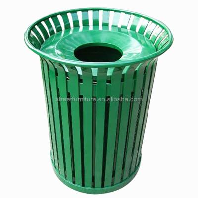 Китай North America Hot Sale Street Trash Receptacle Outdoor Slatted Metal Dustbin With Cover In 32 Gallon'S Capacity продается