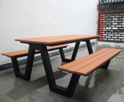 China Hotel Restaurant Outdoor Dining Table With Bench , Park Wooden Outdoor Picnic Table With Benches for sale