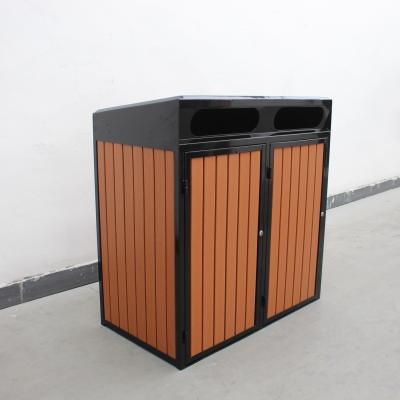 China Mild Steel Outdoor Bin Enclosure With Plastic Wood Slats Sidewall, Matching With 120L Plastic Wheelie Bin for sale