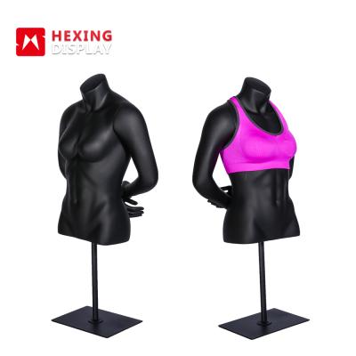 China Plus Size Fiberglass Upper Body Black Female Mannequin for sale