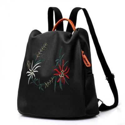 China Wild Embroidery College Wind Bag Small Fresh Backpack PU leather embroidery wild simple college style wind Shells should for sale