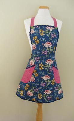 China Ladies Apron, Adult Apron, Blue Kitchen Apron, Full Cooking Apron, Kitchen Apron, Floral Apron, Gift For Her, Full Apron for sale