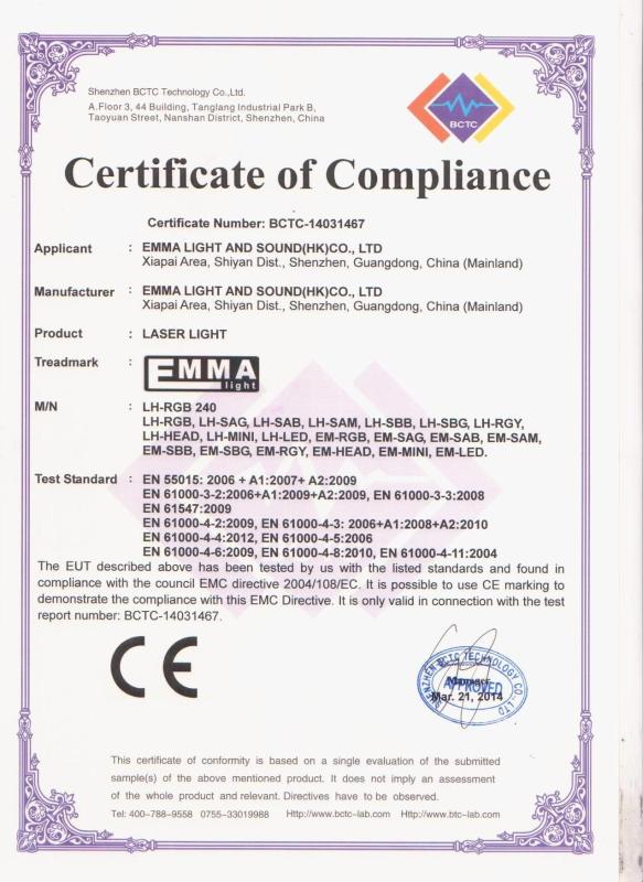 CE ROHS - Emma Light And Sound(HK) Co., Ltd