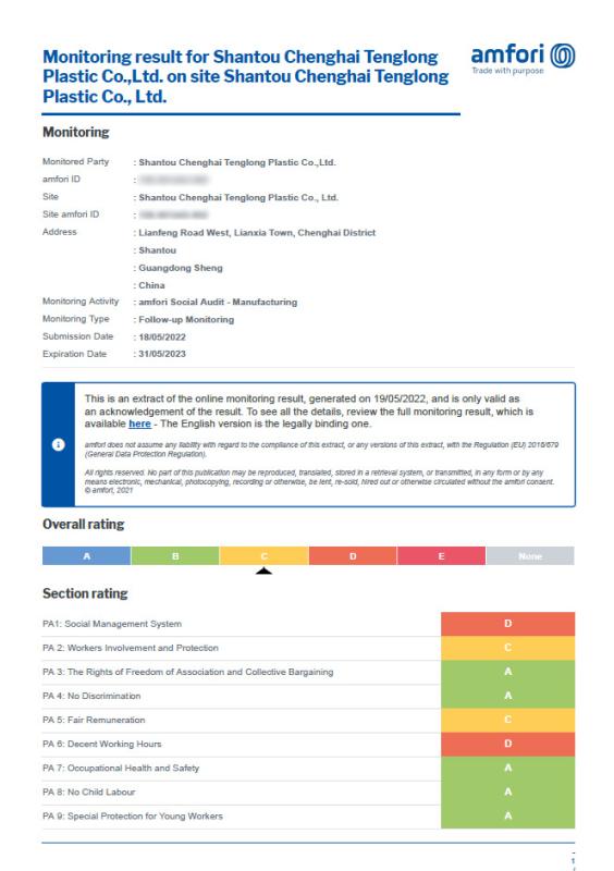 BSCI - Shantou Chenghai Tenglong Plastics Co., Ltd.