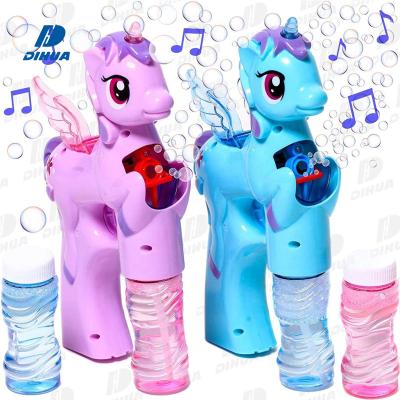 China Unicorn Bubble Gun bubble toys with light and sound includes 1 bubble gun and 2 bottles of bubble solution for girl and boy for sale