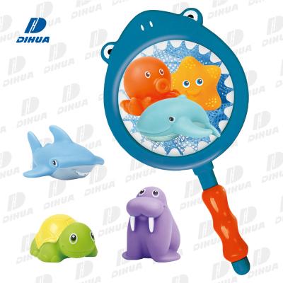 China Cartoon Baby Water Toys Floating Fish Toys With Fishing Net Pool Games Water Play Toy For Bathtub Pool Beach for sale