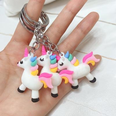 China Handsome Rainbow PVC Silicone Horse Pony Three-Dimensional Soft Rubber Pendant Souvenir Stock Unicorn Doll Key Chain for sale