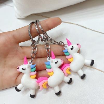 China Lovely Rainbow Doll 3D Anime Unicorn Souvenir Bag Silicone PVC Rubber Horse Pony Pendant Soft Pendant Key Chain for sale