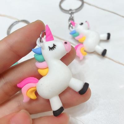 China Unicorn Keychain Horse Key Rings Fashionable Cute Rubber Alloy Silicon Keepsake PVC Key Chain Holder For Woman Girls Gift Jewelry for sale