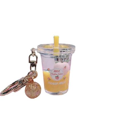 China Wholesale kawaii Souvenir Souvenir Gift Bottle Milk Liquid Quicksand Bubble Tea Key Chain Souuivenir for sale