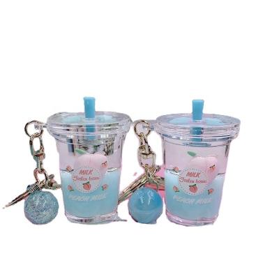 China Souuivenir Souvenir Gifts Kawaii Anime Beverage Charm Bubble Boba Milk Bottle Liquid Key Chain for sale