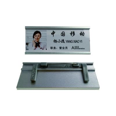 China Security Pin Name Badge Reusable Metal Badge Holder Pin Wholesale Aluminum Identification Tag Employees for sale