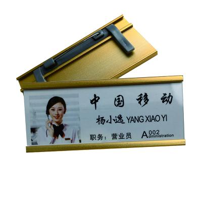 China Wholesale Metal Identification Tag Employee Aluminum Alloy Business Holder Reusable Security Pin Name Badge for sale